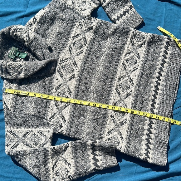 Lauren Ralph Lauren exclusive hand knit wool shawl collar sweater grey/white M - Picture 6 of 6